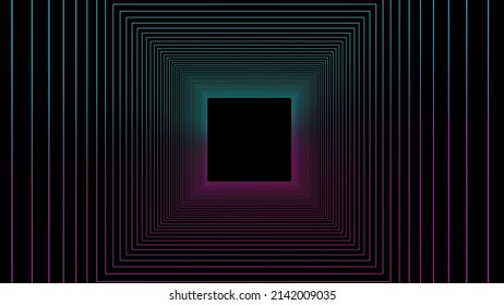 Tecnología wireframe el túnel cuadrado en el fondo oscuro. Cuadrícula de gusano 3D futurista. Onda dinámica digital. Ilustración vectorial.
