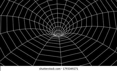Technologie-Wireframe-Tunnel auf schwarzem Hintergrund. Futuristisches 3D-Vektorgitter.