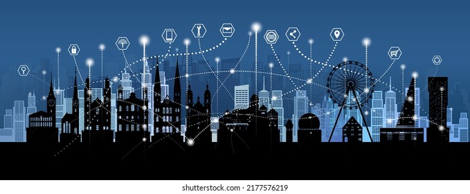 Technology Wireless Mesh Geometric Network Communication Icon Smart City With Architecture In Switzerland At Europe For Design Banner Technology, Green City Wireless Network Architecture In Zurich.