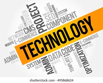 Technology word cloud collage, business concept background