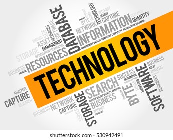 Technology word cloud collage, business concept background