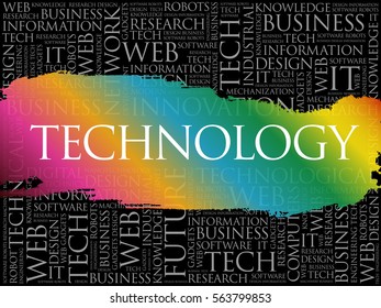 Technology word cloud collage, business concept background