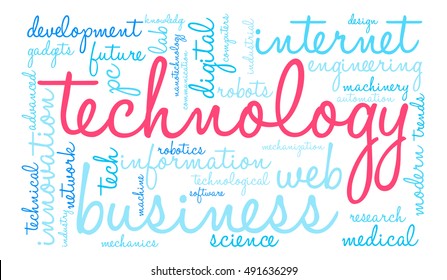 Technology word cloud on a white background. 