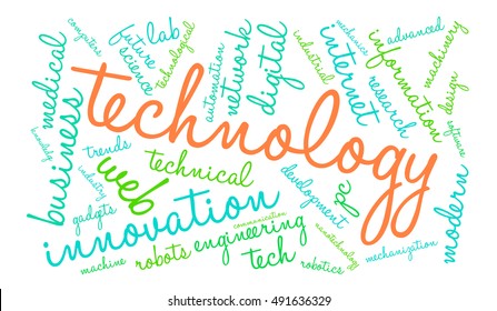 Technology word cloud on a white background. 