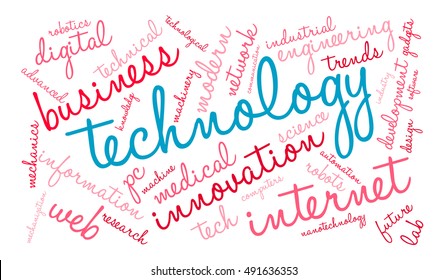 Technology word cloud on a white background. 