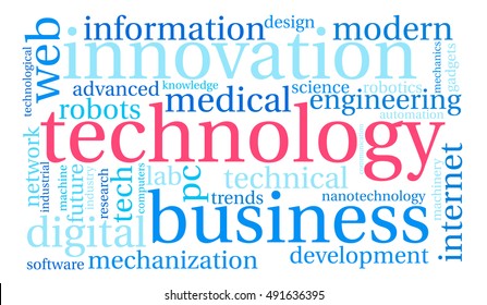 Technology word cloud on a white background. 