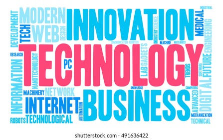 Technology word cloud on a white background. 