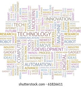 TECHNOLOGY. Word collage on white background. Illustration with different association terms.