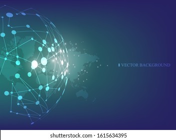 Technology World Conection Network. Blue Vector Background.