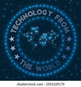 Technology From The World. Futuristic geometric badge. Technological concept. Round The World logo. Vector illustration.