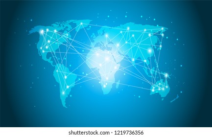 Technology World Map, Global Media Tranfer, Connection Concept Digital Network Design For Website, Vector Illustration
