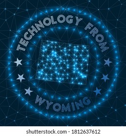 Technology From Wyoming. Futuristic geometric badge of the US state. Technological concept. Round Wyoming logo. Vector illustration.