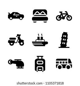 technology, youth, harbor and friendship icons in Travel vector set. Graphics for web and design