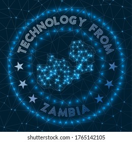 Technology From Zambia. Futuristic geometric badge of the country. Technological concept. Round Zambia logo. Vector illustration.