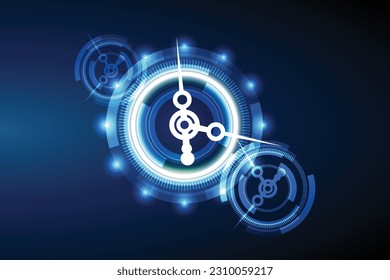 Technology-inspired clock design. Futuristic technology background with a clock concept and a time machine. Rotatable clock hands, with dynamic visual effect. Vector.