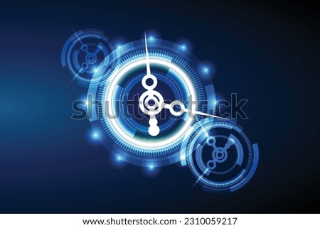 Technology-inspired clock design. Futuristic technology background with a clock concept and a time machine. Rotatable clock hands, with dynamic visual effect. Vector.