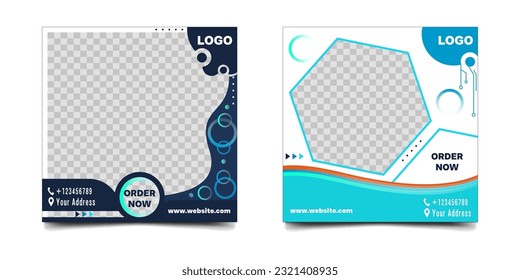 Technology-themed social media post design template. Square banner design for online store