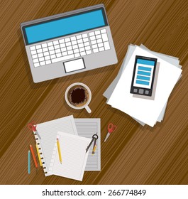 Techonology design over wood background, vector illustration