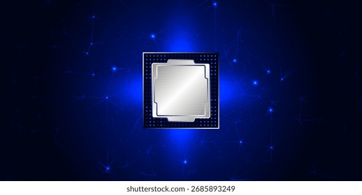 Núcleo da tecnologia: Uma representação digital de um microchip de silício no centro de uma evolução tecnológica.