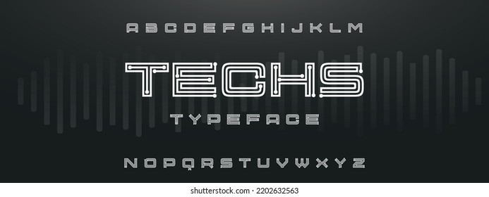 TECHS Sports minimal tech font letter set. Luxury vector typeface for company. Modern gaming fonts logo design.