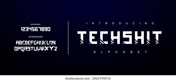 Techshit creative simple modern urban alphabet font. Digital abstract futuristic, logo, music, sport, minimal technology typography. Simple numeric vector illustration