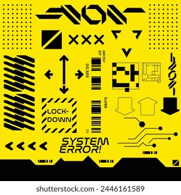 techwear for cyberpunk scifi gaming seamless pattern sticker template with collection set, 2d vector illustration rendering