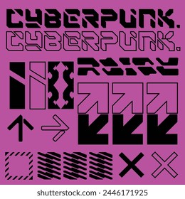 techwear for cyberpunk scifi gaming seamless pattern sticker template with collection set, 2d vector illustration rendering