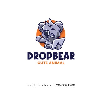 Techy Drop Bear Holding Laptop Logo Template