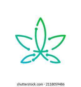 Techy Logo Hemp It, Leaf Of Cannabis And Circuit Vector