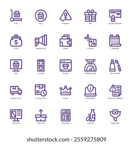 Techy Shopping icon pack for your website, mobile, presentation, and logo design. Techy Shopping icon basic line gradient design. Vector graphics illustration and editable stroke.