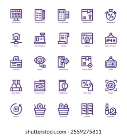 Techy Shopping icon pack for your website, mobile, presentation, and logo design. Techy Shopping icon basic line gradient design. Vector graphics illustration and editable stroke.