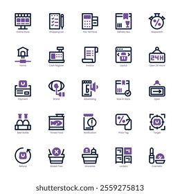 Techy Shopping icon pack for your website, mobile, presentation, and logo design. Techy Shopping icon dual tone design. Vector graphics illustration and editable stroke.