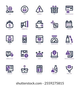 Techy Shopping icon pack for your website, mobile, presentation, and logo design. Techy Shopping icon dual tone design. Vector graphics illustration and editable stroke.