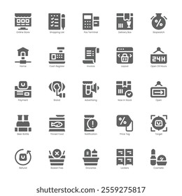 Techy Shopping icon pack for your website, mobile, presentation, and logo design. Techy Shopping icon glyph design. Vector graphics illustration and editable stroke.