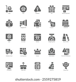 Techy Shopping icon pack for your website, mobile, presentation, and logo design. Techy Shopping icon glyph design. Vector graphics illustration and editable stroke.