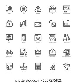 Techy Shopping icon pack for your website, mobile, presentation, and logo design. Techy Shopping icon outline design. Vector graphics illustration and editable stroke.