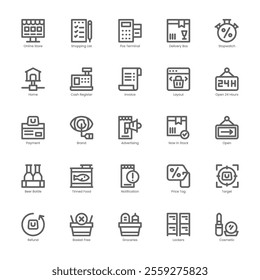 Techy Shopping icon pack for your website, mobile, presentation, and logo design. Techy Shopping icon outline design. Vector graphics illustration and editable stroke.