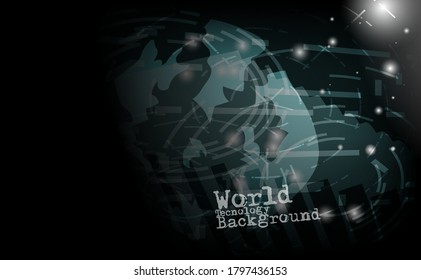 tecnology abstract vector background, isolated tecnology illustration abstract background, wold map illustration with light and line on darknes backdrop