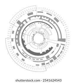 Tecnology circle isolated on white,  Hud focus elements. Futuristic circle elements. Sci-fi circular design. Vector Illustration.