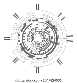 Tecnology circle isolated on white,  Hud focus elements. Futuristic circle elements. Sci-fi circular design. Vector Illustration.