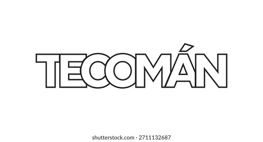 Tecoman en el emblema de México. El diseño presenta un estilo geométrico, Ilustración vectorial con tipografía atrevida en una fuente moderna. El eslogan gráfico.
