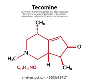 Tecomine, alkaloid, molecular structure formula, suitable for education or chemistry science content. Vector illustration