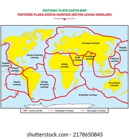 Tectonic Plate Earth Map. Continental Ocean Pacific, Volcano Lithosphere Geography Plates