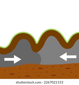 Tectonic plates moving. Earthquake cause. Tectonic structure changes. Natural hazards. Vector