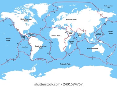 Tectonic plates on Earth's surface. Vector illustration