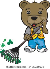 Ted the Bear Raking Leaves Vektor-Illustration