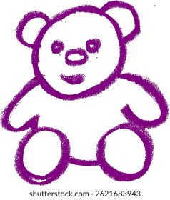 Teddy Bead Toy Icon Crayon Chalk Drawing Vector
