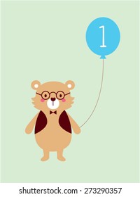 teddy bear 1st birthday greeting card