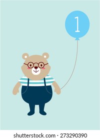 teddy bear 1st birthday greeting card
