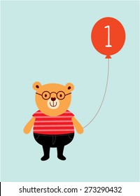 teddy bear 1st birthday greeting card